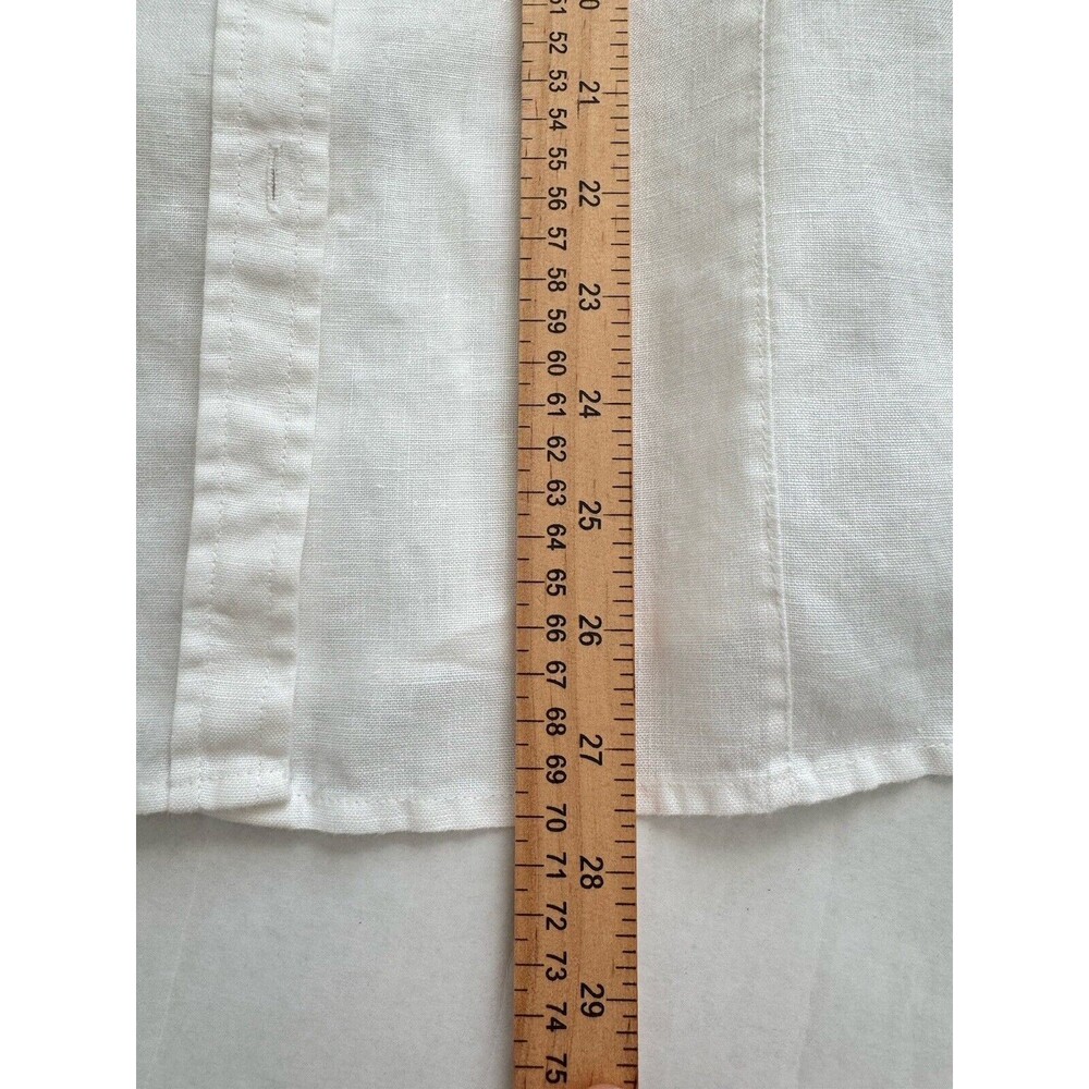 Chaus XL 100% Organic Linen Shirt 3/4 Roll Tab Sleeve Belted Tunic White Pockets - Picture 13 of 15